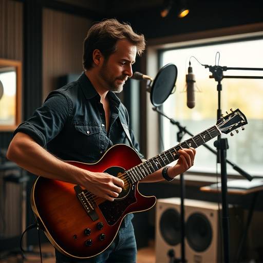 Forfait d'enregistrement complet : un musicien avec une guitare dans un studio d'enregistrement